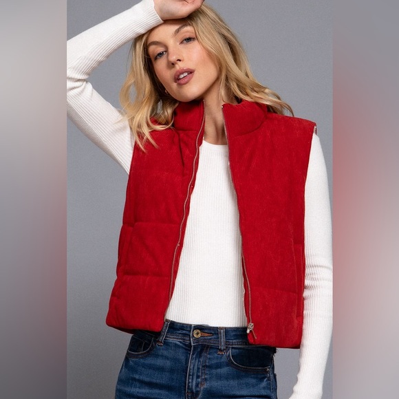 Corduroy Puffer Vest w/ inner Faux Fur - Picture 2 of 6